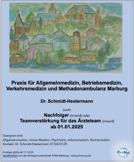 Allgemeinarztpraxis sucht FA/FÄ'n in Vollzeit Lohra/Hessen