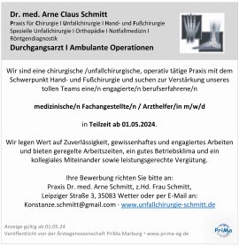 Stellenanzeige MFA in Hessen/Marburg/Wetter Praxis für Chirurgie Dr. Schmitt