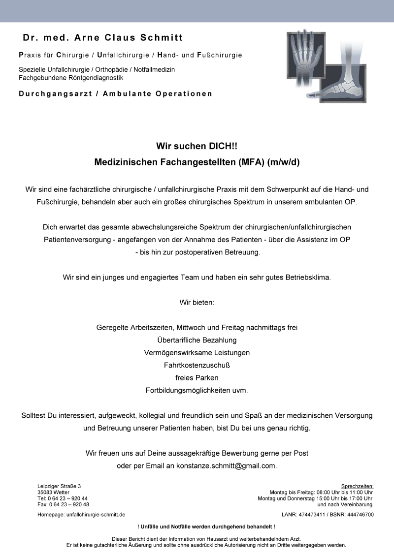 Chirurgische Praxis sucht MFA in Marburg-Wetter/ Hessen